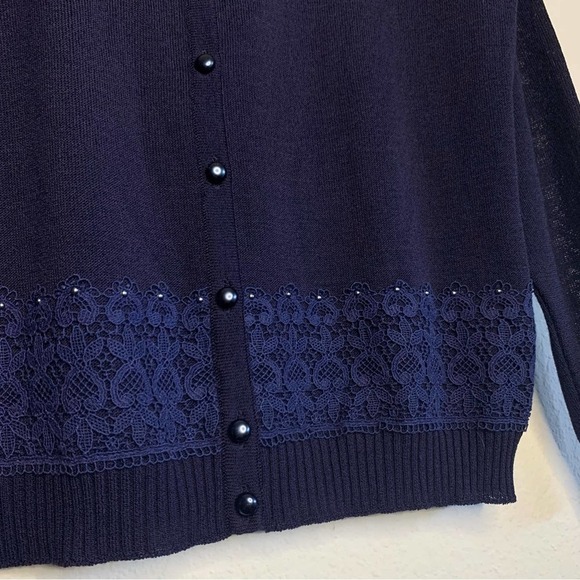 Olga Santoni Classic Blue Knit Embroidery Detail Button-Front Sweater Size USA44 - Picture 7 of 8